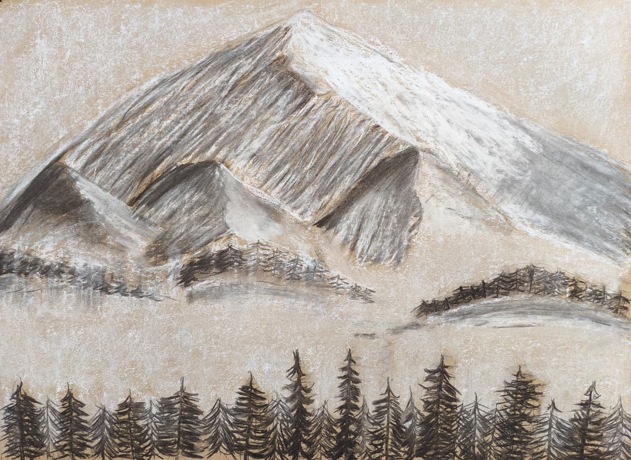 Montañas, 50 x 70cm, carbonilla sobre papel